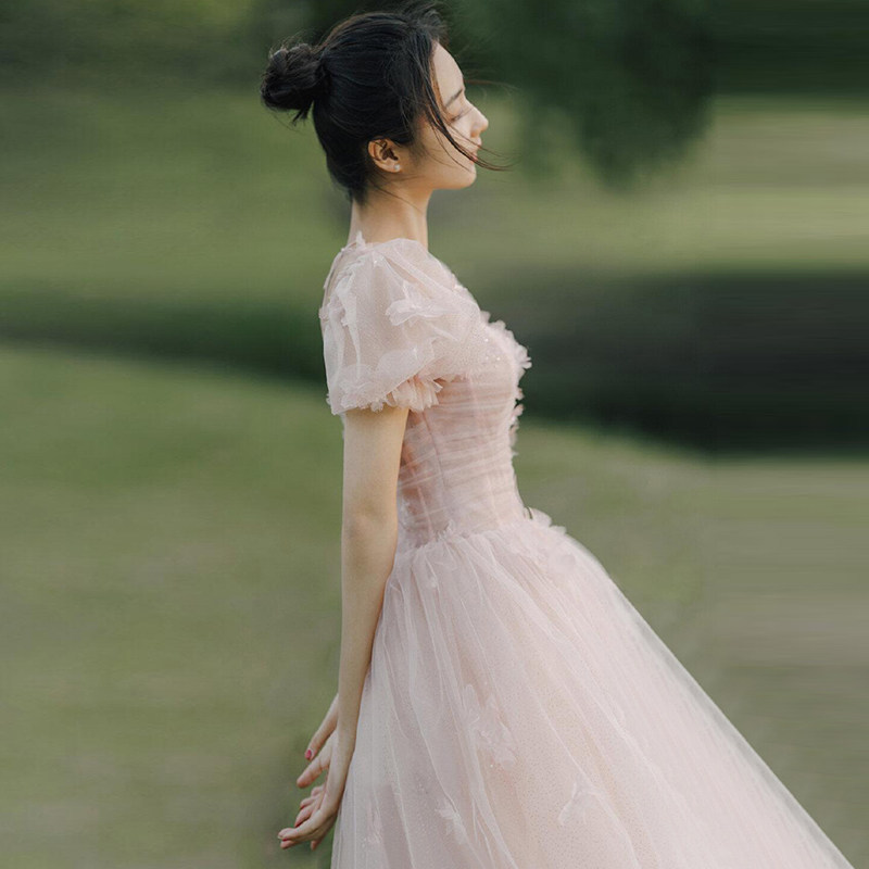 粉色裙气质主持人名媛仙气生日婚纱 碧颜礼服/晚装