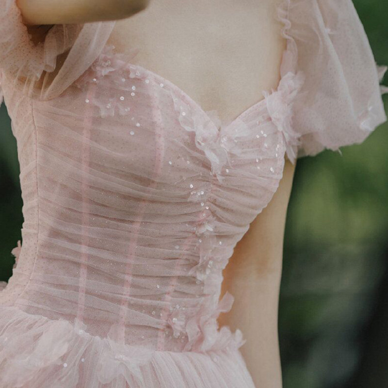 粉色裙气质主持人名媛仙气生日婚纱 碧颜礼服/晚装