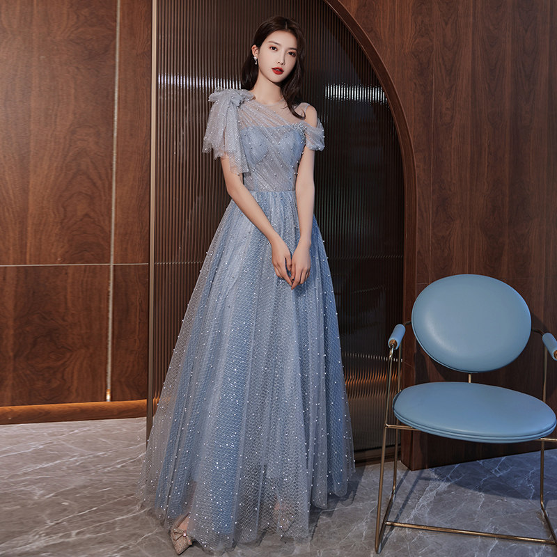 蓝色裙女高端轻奢小众高级感轻婚纱 碧颜礼服/晚装