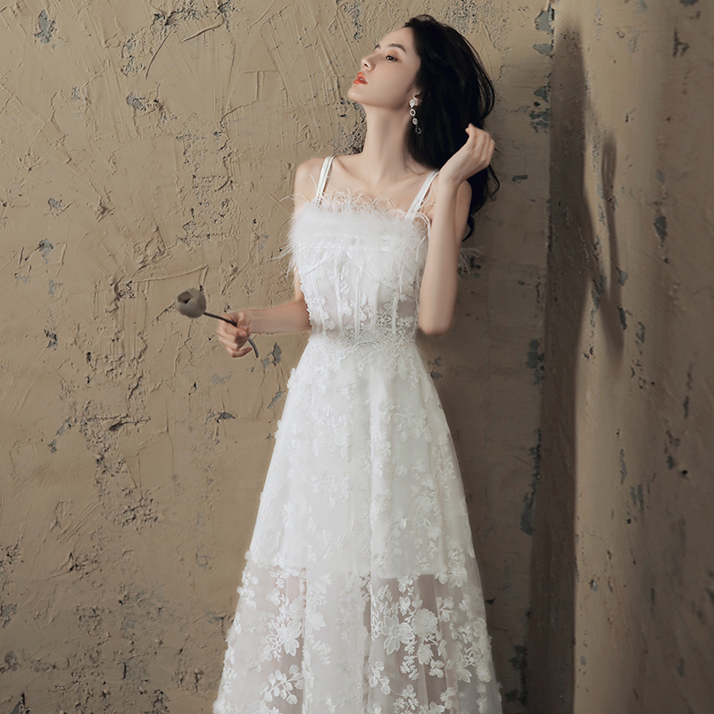Evening dress, wedding dress, white elite advanced skirt, feather stuffing, french style, high-quality style Evening dress, wedding dress, white elite advanced skirt, feather stuffing, french style, high-quality style