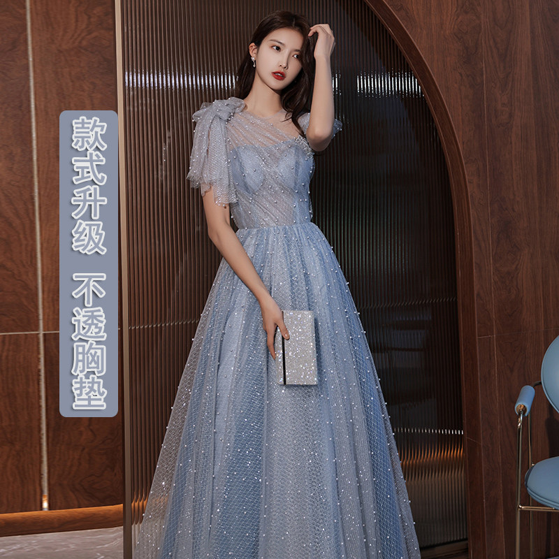 蓝色裙女高端轻奢小众高级感轻婚纱 碧颜礼服/晚装