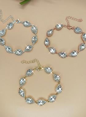 白色水晶水滴手链爪链手镯时尚简约欧美百搭通勤手饰品女三个颜色