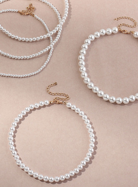 跨境欧美时尚饰品 优雅正圆仿珍珠颈链 气质流行珍珠项链个性配饰