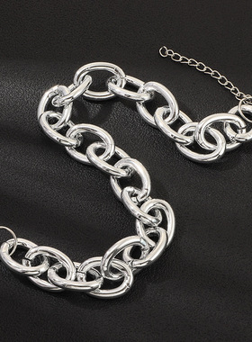 跨境欧美饰品 个性时尚粗链条项链 创意朋克嘻哈风银色颈链气质