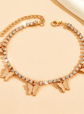 欧美跨境热卖创意水钻小蝴蝶手链 简约气质爪链流苏手饰时尚饰品