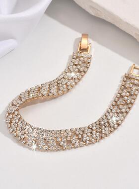 欧美个性夸张耀眼镶钻手链女小众设计宽版设计感手环潮牌嘻哈手饰