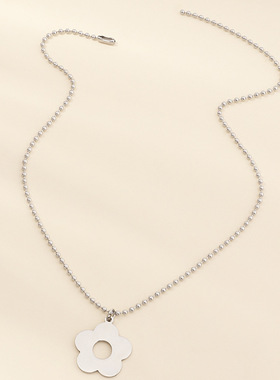 跨境欧美饰品 小花项链土酷嘻哈ins花朵吊坠圆珠链锁骨链个性配饰