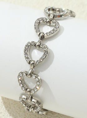 跨境欧美女爱心镶钻手链新款镂空时尚女手饰潮流饰品女