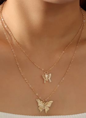 欧美跨境多款式组合蝴蝶吊坠项链幸运数字合金吊坠女锁骨链项饰品