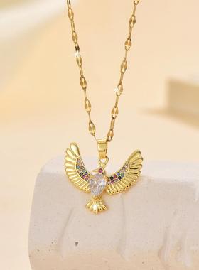 欧美项链女时尚灵动项链铜微镶老鹰锆石项链Ins翅膀锁骨链脖链
