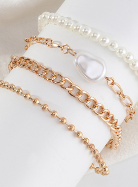 欧美跨境创意饰品个性夸张混搭珍珠链手饰时尚简约套装手链首饰女