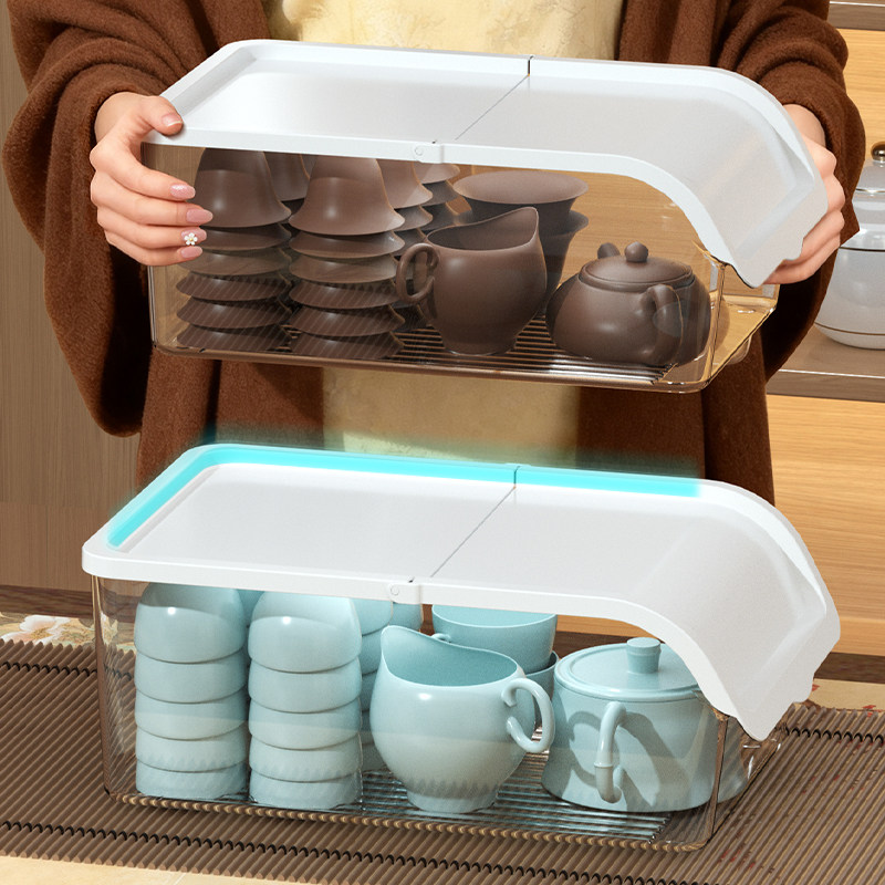 茶具收纳盒带盖防尘桌面放茶杯的整理箱茶台功夫茶壶收纳置物架子,淘宝优惠券,粉丝福利购,淘宝优惠卷