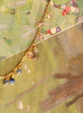 天然紫水晶橄榄石堇青石青金石2月诞生辰石美国14K包金仙气手链女