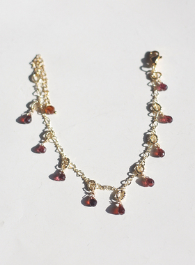 天然石榴石14k包金agete风手链