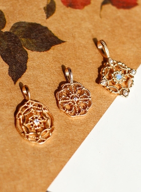 欧泊蕾丝摩洛哥中世纪窗花日系轻奢阿卡*项链925银镀金吊坠