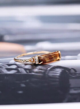 日系轻奢925银镀金Aget*人造琥珀复古吊坠锁骨链项链戒指女