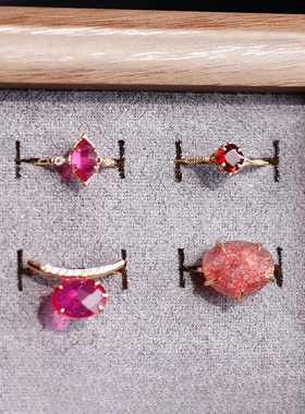 日系轻奢天然草莓晶aget*925纯银镀金戒指吊坠14k包金项链