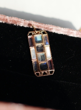 日系轻奢彩绘窗格日系轻奢紫水晶月光拉长石方形925银吊坠项链女