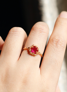 日系轻奢红宝石刚玉925银镀金耳环戒指吊坠锁骨链项链