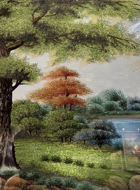 山水风景刺绣挂画客厅装饰画发财树金山聚宝盆织锦绣85225