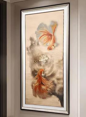 204鲤送福图高货刺绣中式背景装饰画客厅书房刺绣锦鲤80160