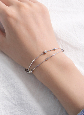 艳炟双层韩版森系生日礼物银手链