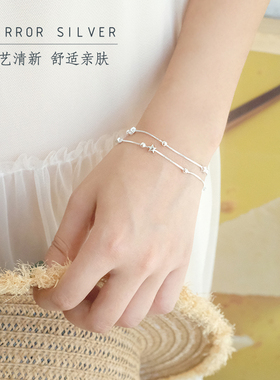 小麋人甜美风纯银双层礼物手链