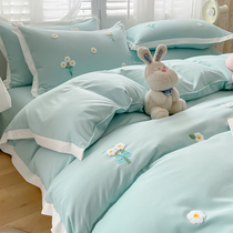 ins net red spring towel embroidered water washed cotton bed four pieces of bed sheet bed linen bed Lace Bedclothes Bedding