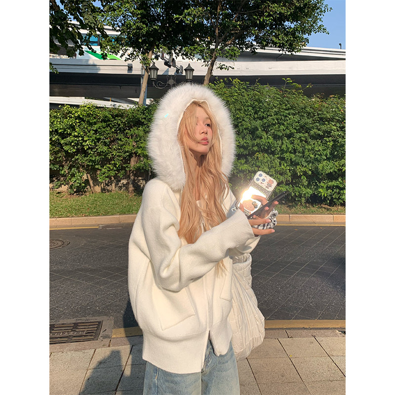 NECOYEP 美式可拆卸毛领连帽针织毛衣男女秋冬宽松休闲百搭外套,淘宝优惠券,粉丝福利购,淘宝优惠卷