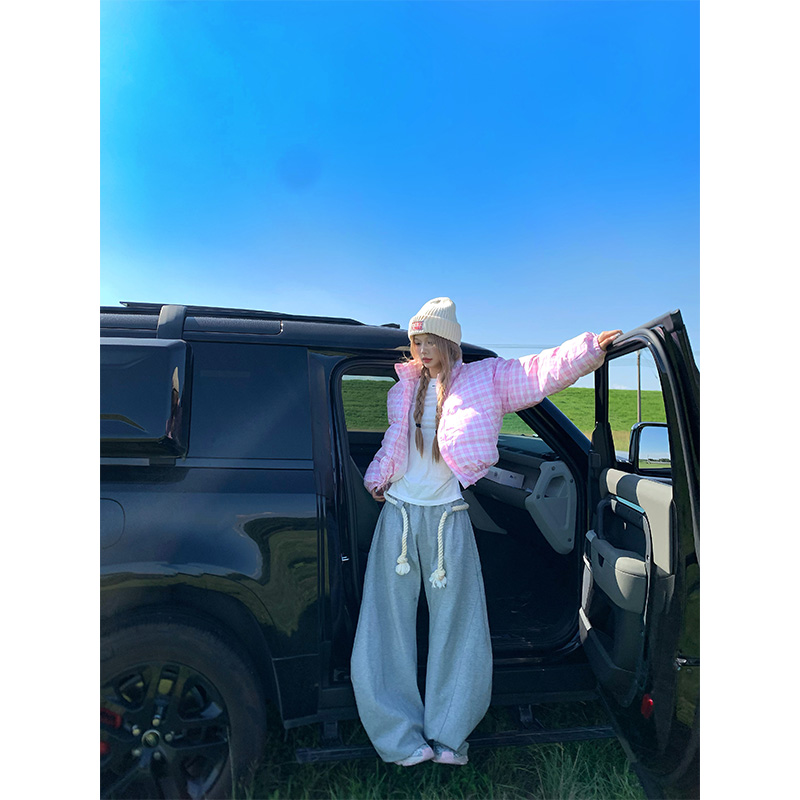 NECOYEP 2025秋冬美式格子立领棉服女短款宽松时尚保暖面包服外套 - 图2