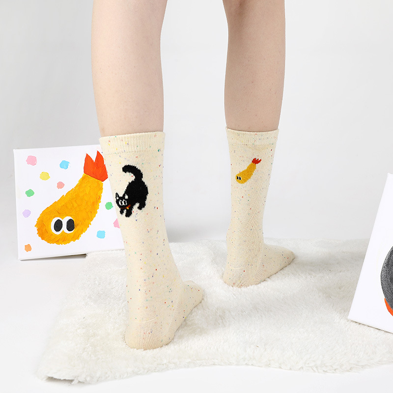 thumb socks秋冬可爱卡通原创设计袜女个性插画ab版点子纱中筒袜 - 图2