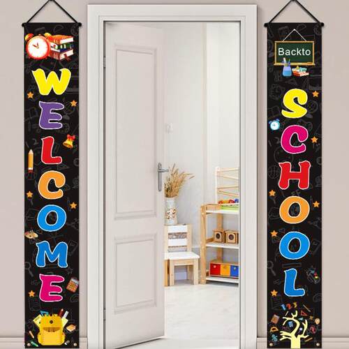 幼儿园开学返校季装饰拍照背景布横幅对联Welcome Back to school - 图0