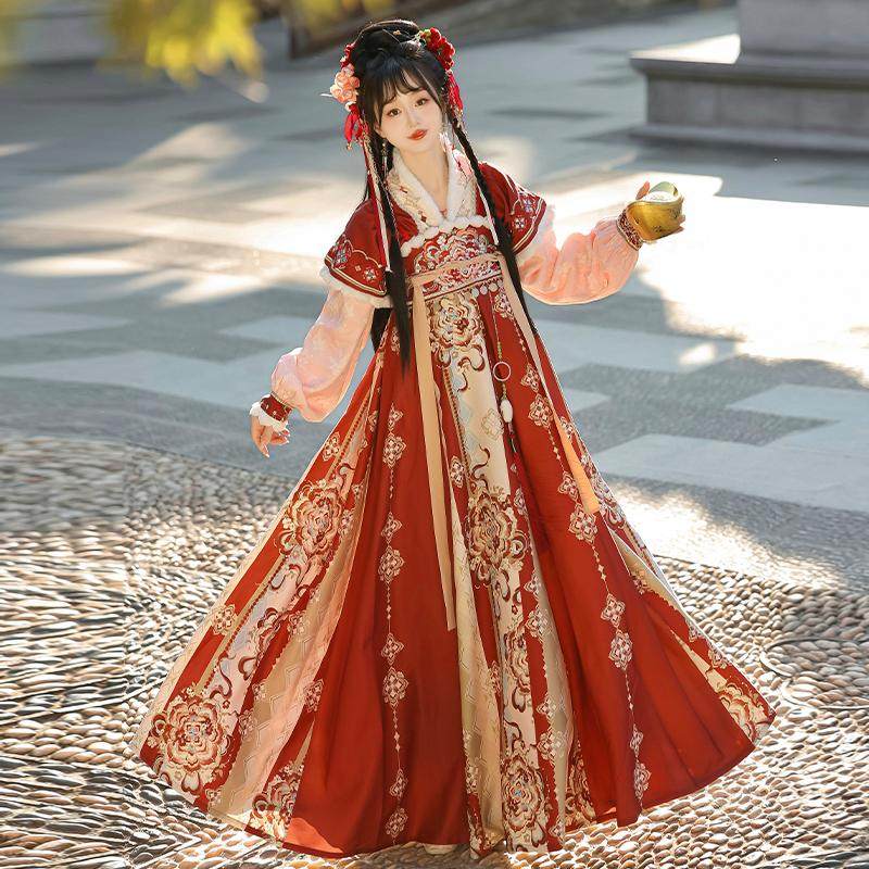 秀巅原创汉服女【凝花雪】唐制齐胸吊带裙毛领斗篷日常保暖秋冬款,淘宝优惠券,粉丝福利购,淘宝优惠卷