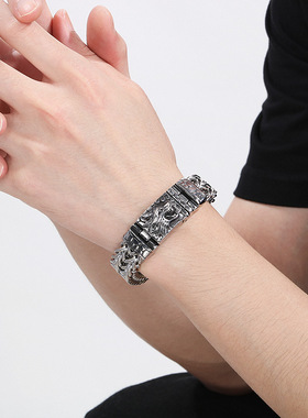 复古个性龙年手饰朋克风经典生肖龙头方扣正反链不锈钢男士手链