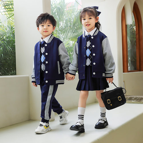 小学生校服春秋装英伦学院风三件套儿童纯棉班服运动服幼儿园园服 - 图2