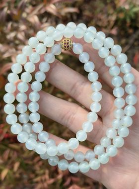 卡7.2mm冰种翡翠项链透绳冰胶纯天然缅甸翡翠A货95颗