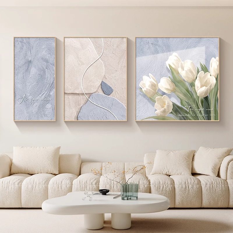 海浪客厅装饰画奶油风高级感沙发背景墙壁画三联肌理抽象大气挂画,淘宝优惠券,粉丝福利购,淘宝优惠卷