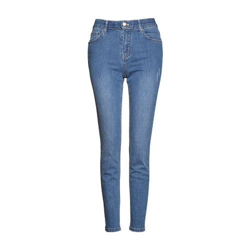 Джинсы, синие осенние штаны, средняя посадка, коллекция 2021, в обтяжку, по фигуре