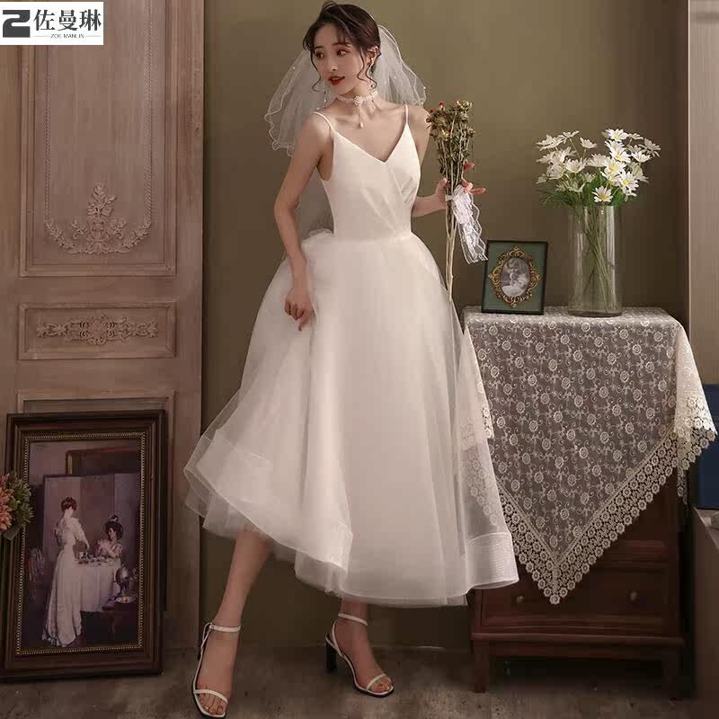 吊带领证小白裙2021新款婚纱小礼服 佐曼琳连衣裙