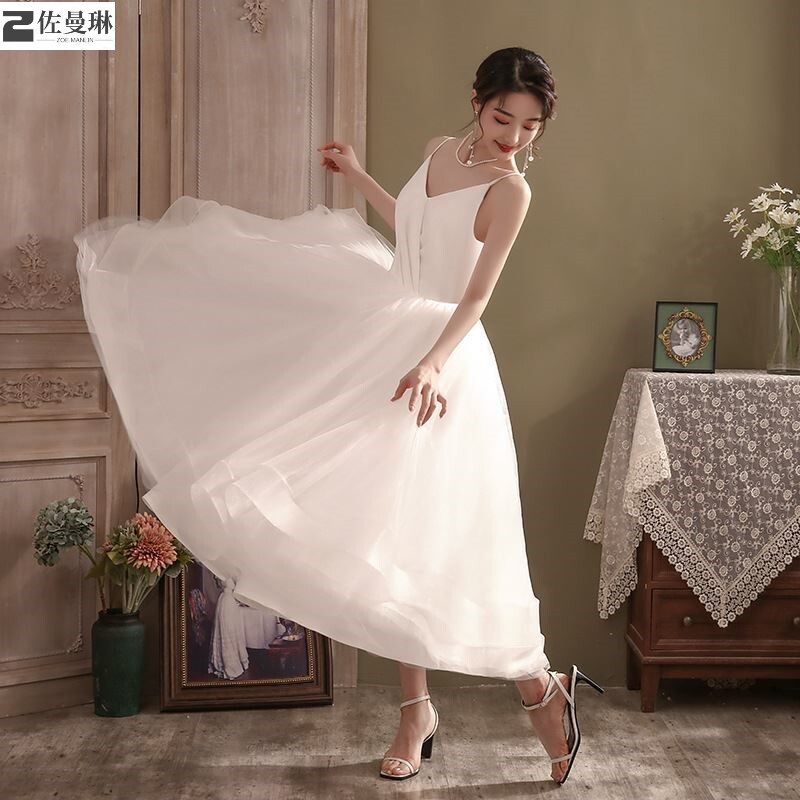 吊带领证小白裙2021新款婚纱小礼服 佐曼琳连衣裙