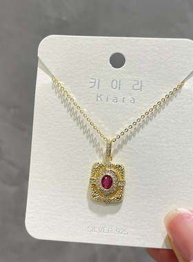 琪娅拉s925通体纯银复古宫廷风方形镶钻锆石项链颈链~总长约46cm