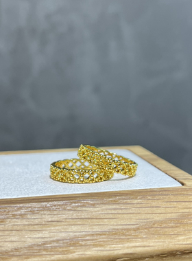 主播自留小众古法沙金镂空蕾丝金属戒指闭口指环