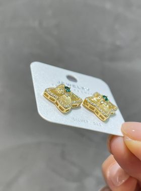 琪娅拉新款925纯银布契纯手工复古拉丝重工轻奢老花耳钉