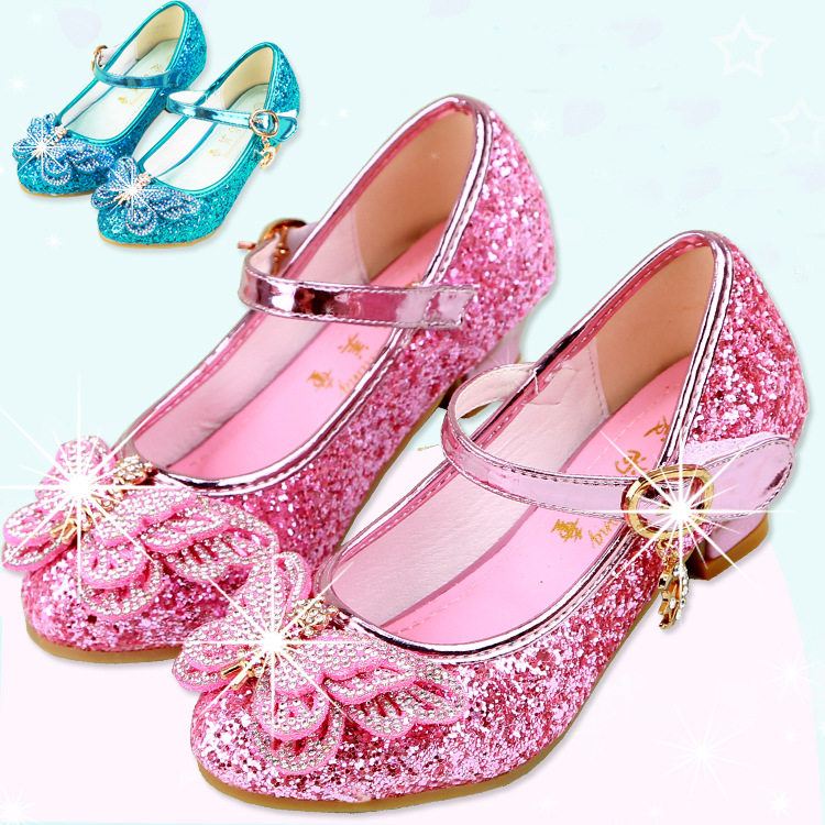 2025新款水钻蝴蝶结女童高跟公主单鞋儿童学生婚纱礼服演出水晶鞋,淘宝优惠券,粉丝福利购,淘宝优惠卷