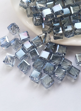 斜孔方形玻璃珠diy手工配件材料