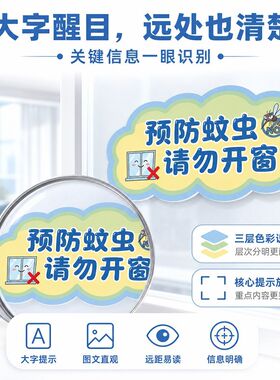 卡通预防蚊虫请勿开窗亚