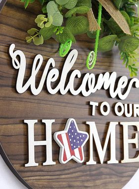 爆款仿真花木质工艺品圆形门牌可爱卡通贴门饰挂件装饰品木制挂牌