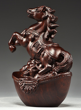 实木马摆件中式黑檀木雕马到成功工艺品办公室桌装饰家居酒柜摆设