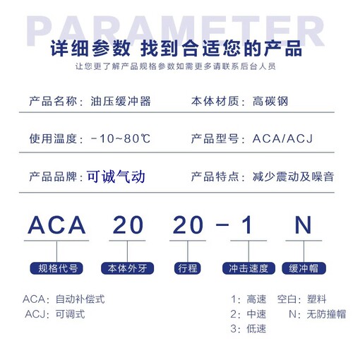 亚德客型液压缓冲减震器ACJ/ACA0806/1007/1210/1412/2025-1/2/3N - 图2