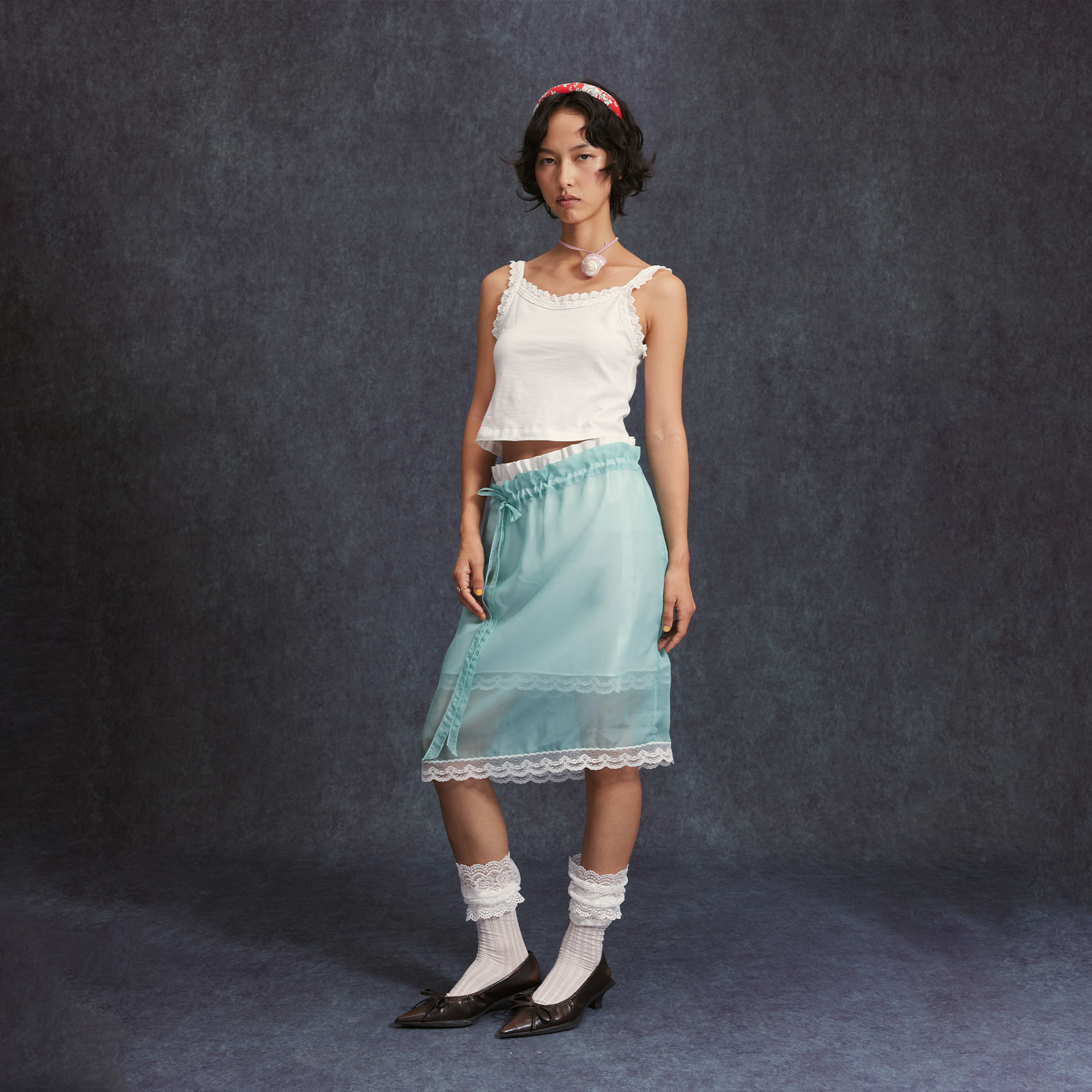 cheap art label 抽绳松紧腰蕾丝双层套裙直筒半身裙女25秋季新款 - 图2